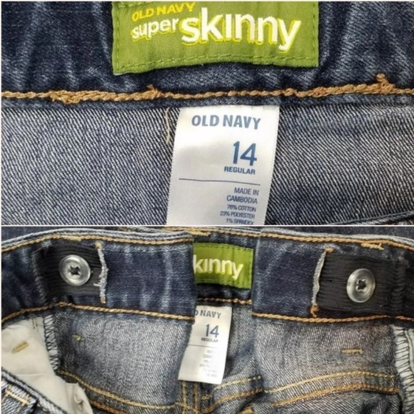 Old Navy Dark Wash Super Skinny Stretch Denim Jeans Girls Size 14 Regular - Picture 7 of 9